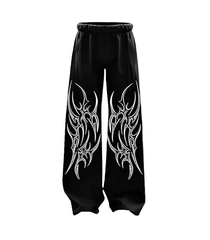 Men's Cotton Black Track Pants Fire Print 2